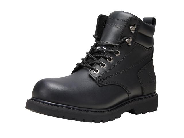 Hisea Mens Steel Toe Oil Full Grain Leather Work Boots Construction