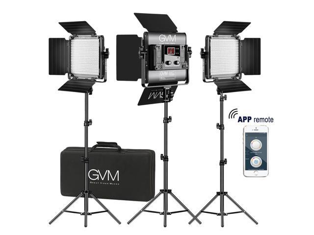 GVM 3 Pack LED Video Lighting Kits with APP Control, Bi-Color Variable 2300K~6800K with Digital Display Brightness of 10~100% for Video Photography, CRI97+ TLCI97 Led Video Light Panel +Barndoor