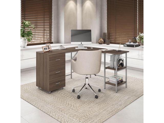 Techni Mobili  L-Shape Home Office Two-Tone Desk with Storage