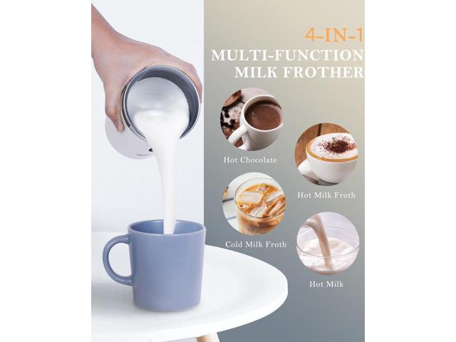 Milk Frother White 4-in-1 Electric Coffee Frother Non-Slip Stylish Design  Hot Cold Milk Steamer with Auto Shut Off Temperature Control Switch for  Latte, Cappuccino, Macchiato, NE-GRE-A2-W 