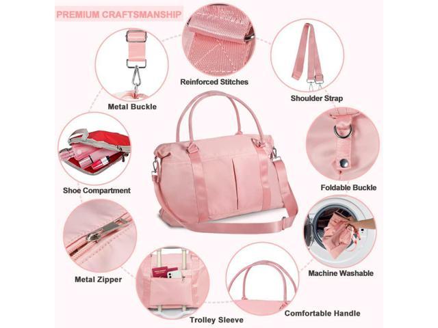 Pink Gym Bag with Shoe Compartment for Women Girls Kids Carry On