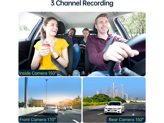 Dash Cam Front and Rear 3 Channel Inside Cabin Car Camera with 64GB U3 SD  Card 1080P Triple Dash Camera IR Night Vision Parking Moniot WDR 2 Mounting  Options 