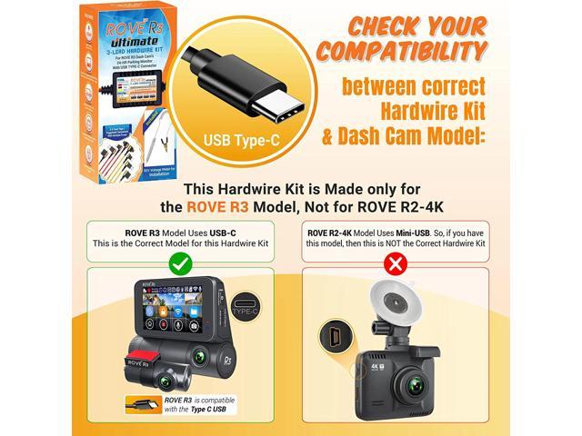 Dash Cam Hardwire Kit, Mini USB, for Rove R2-4K Car Dash Camera