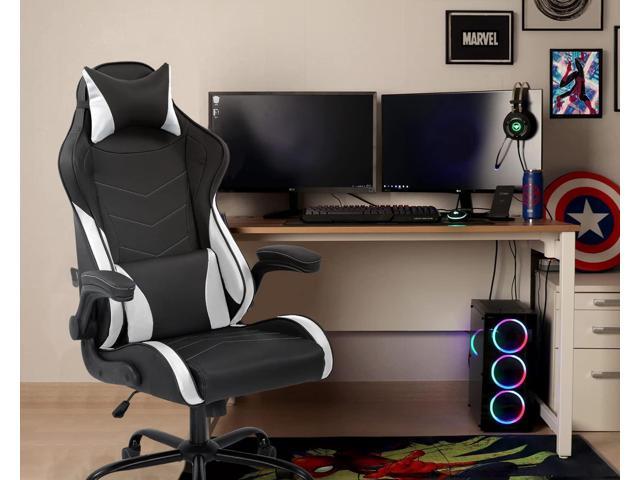 Gaming Chair Office Chair Desk Chair with Lumbar Support Headrest Armrest  Task Rolling Swivel Ergonomic E-Sports Adjustable PC Gamer Chair (White)