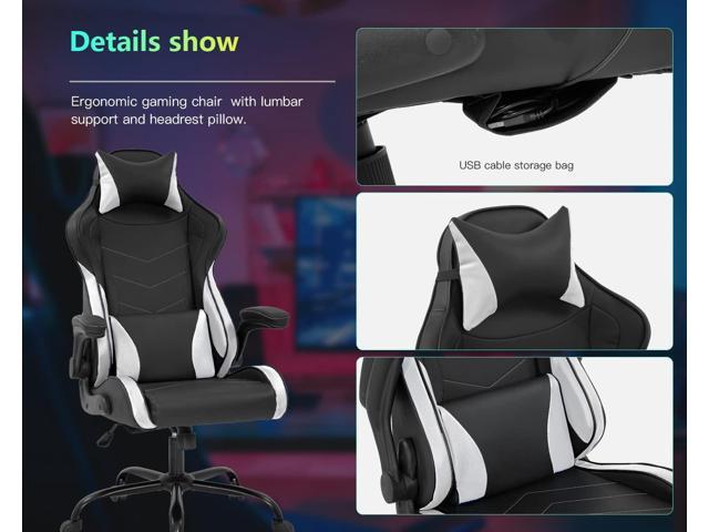 Gaming Chair Office Chair Desk Chair with Lumbar Support Headrest Armrest  Task Rolling Swivel Ergonomic E-Sports Adjustable PC Gamer Chair (White)