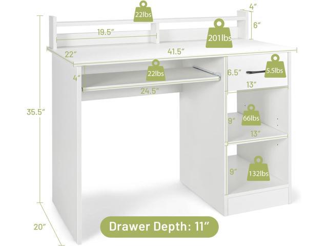 Tangkula White Desk with Storage Drawer & Shelves, Compact Desk