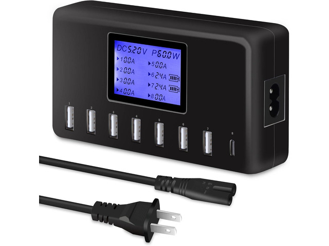 Station De Charge USB ORIEMAC 60W 8 Ports - Hub De Chargement Intelligent Avec Écran LCD Pour Bureau