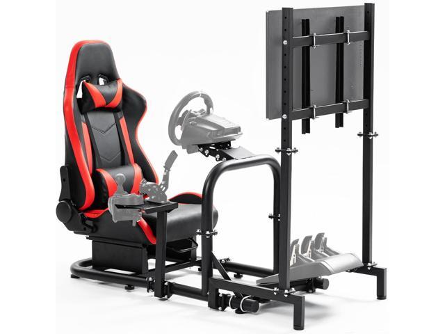 Minneer Racing Simulator Cockpit With Red Seat And Tv Stand Fit For 