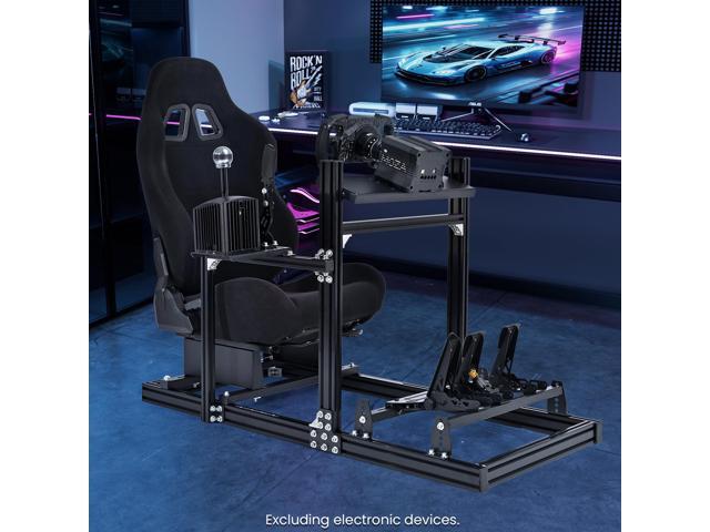 Minneer 3060 Racing Simulator Cockpit with Black Seat - Aluminium and Carbon Steel Racing Stand for Logitech G920 G923 G27 Ferrari Thrustmaster T300RS (Shift levers and Steering wheels Pedals Not Included)