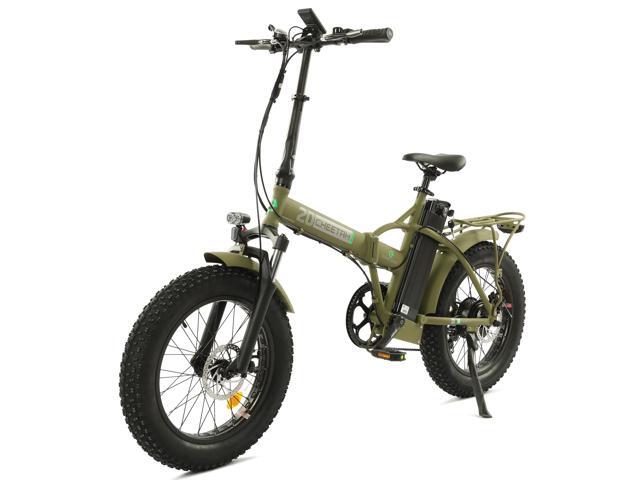 Ecotric Matt Green 48V 15AH 500W Fat Tire Portable and Folding Electric Bicycle with colorful LCD display and a front suspension... 