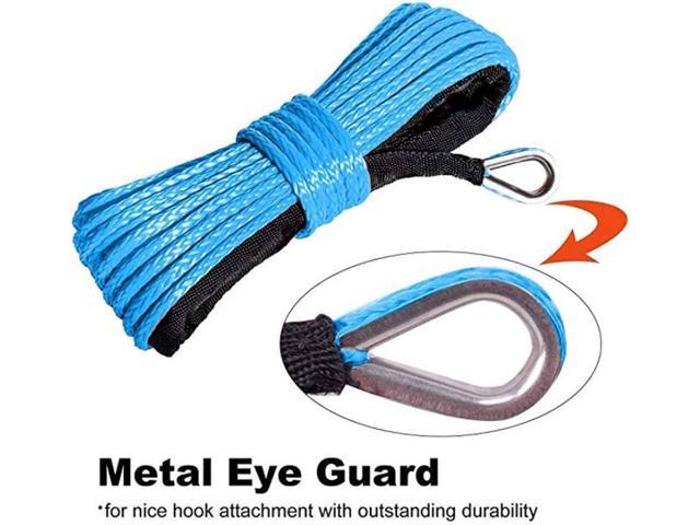 1/4 Inch x 50 Feet 8000LBs Synthetic Winch Line Cable Rope with Black  Protecing Sleeve for ATV UTV (Blue) 