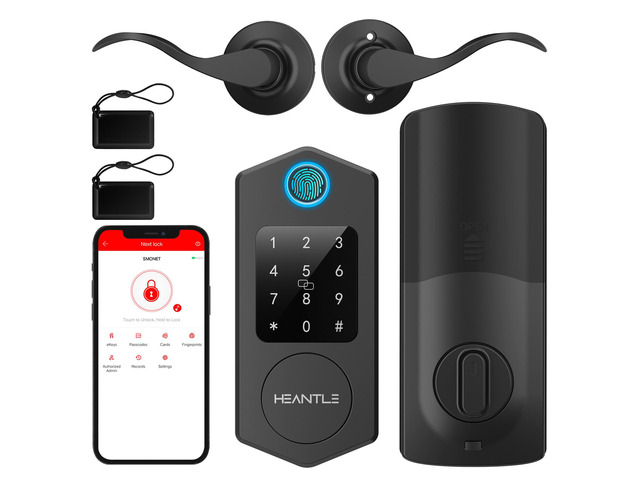 HEANTLE Smart Front Door Lock Set, 8-in-1 Fingerprint Keyless Entry ...