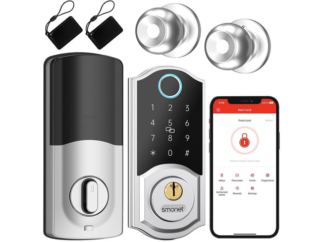 Keyless Entry Door Lock with Handle Set - SMONET Fingerprint Front Door ...