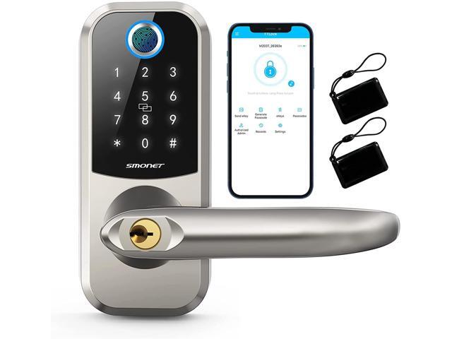 Smart Lock, SMONET Deadbolt Lock with Keypad, Keyless Entry Biometric Fingerprint Front Door Locks, Bluetooth Electronic Digital Lock with Reversible Handle, App Control, IC Card for Home, Apartment