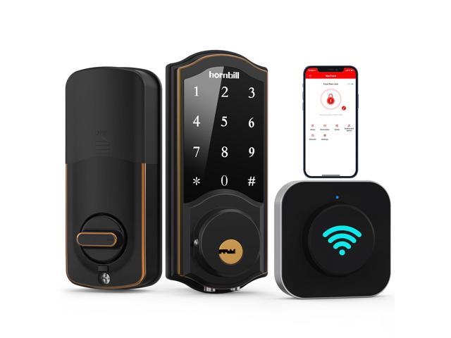 Smart Door ,Hornbill Keyless Entry Keypad Deadbolt with Gateway WiFi Remote Control Digital Front Door Lock, Bluetooth Electronic Auto Lock Touchscreen Work with Alexa Code for Home Office Airbnb