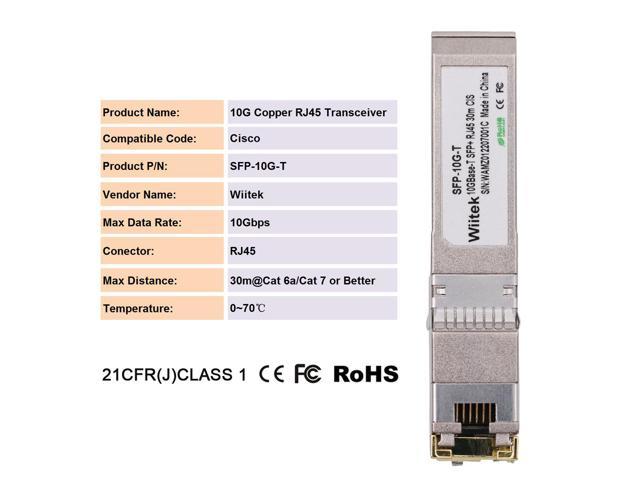Wiitek SFP+ to RJ45 Copper Modules, 10GBase-T Transceiver Compatible for Cisco  SFP-10G-T-X, Ubiquiti, Netgear, Mikrotik, Unifi (Cat 6a/7 or Better, 30- Meter), Backward Work for 5GBase-T, 2.5GBase-T