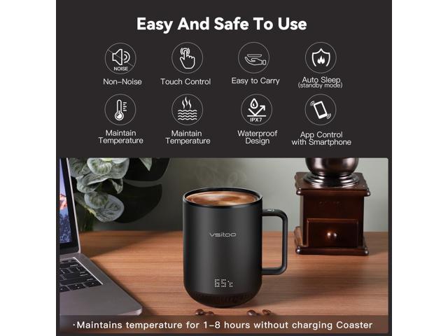 VSITOO S3 Temperature Control Smart Mug 2 with Lid, Self Heating Coffee Mug  10 oz, Touch Tech&LED Display, Black, 1.5-hr Battery Life - App Controlled  Heated Coffee Mug - Improved Design, Coffee Gifts 