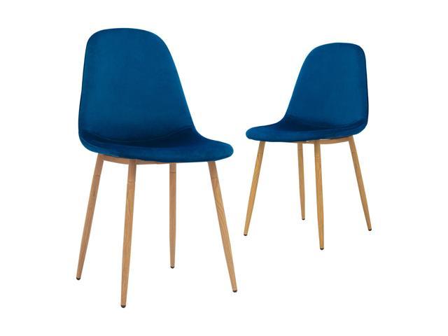 Photo 1 of (READ FULL POST) Canglong Dining Kitchen Velvet Cushion Seat, Upholstered Back and Metal Legs, Modern Mid Century Living Room Side Chairs,Set of 2, Blue