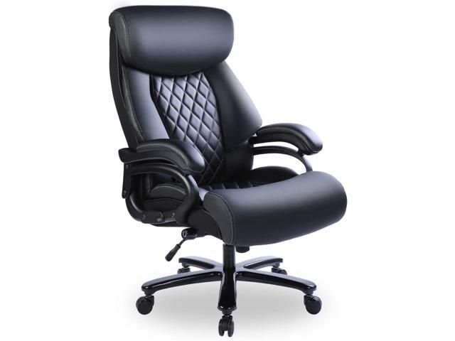 Bowthy Big and Tall Office Chair 400lbs Heavy Duty Ergonomic Computer Desk  Chair with Arms High Back Adjustable Lumbar Support 360 Swivel Task Chair  Executive Leather Chair (Black) 