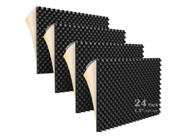 24 Pack 1.5"X12"X12" Self Adhesive Sound Proof Foam Panels, 3rd-Gen Egg Crate Foam (Most Soundproofing Design), Self Adhesive Acoustic Panels, Sound Proofing Foam Padding for Wall Made by WVOVW