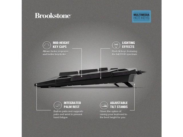 Brookstone USB Wired Gaming Keyboard with Multi-Color LED Backlit Keys ...