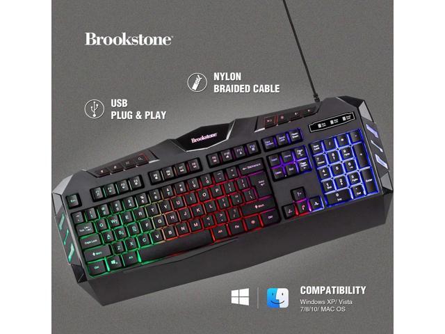 Brookstone USB Wired Gaming Keyboard with Multi-Color LED Backlit Keys ...