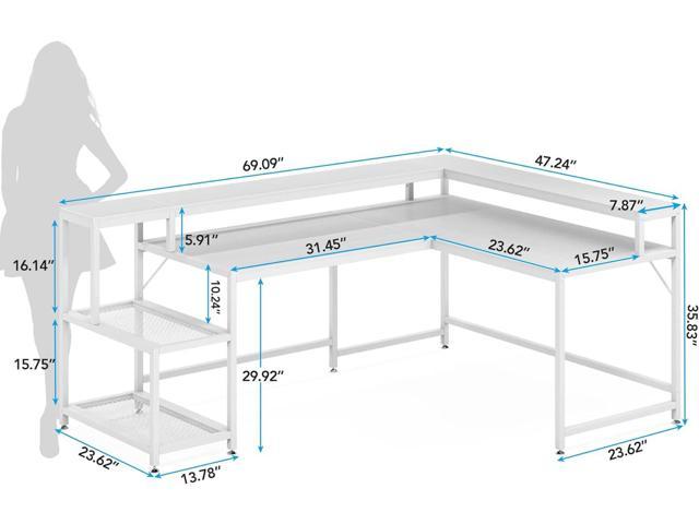 Tribesigns Reversible L Shaped Computer Desk with Monitor Stand, 69 inch Large Corner Desk with Storage Shelf, Industrial Computer Table Writing Desk