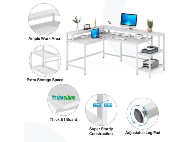 Tribesigns Reversible L Shaped Computer Desk with Monitor Stand, 69 Inch  Large Corner Desk with Storage Shelf, Industrial Computer Table Writing  Desk