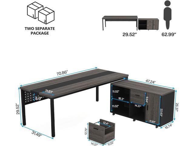 Tribesigns 70.8 Large Executive Office Desk with Lateral File Cabinet, L  Shaped Computer Desk with Drawers and Storage, Home Office Furniture Sets