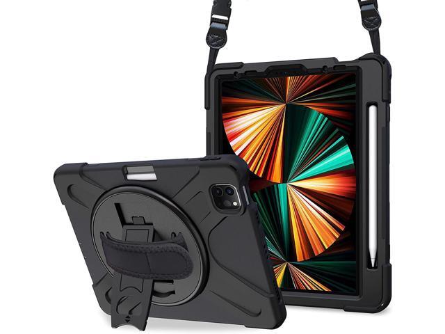iPad Pro 12.9 Case 2022 2021, Shockproof Cover with Pencil Holder and Rotating Kickstand Hand Strap / Shoulder Strap For iPad Pro 12.9 inch 2022 2021 6th 5th Generation