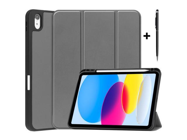 Case Compatible with iPad 10th Generation 10.9 Inch 2022 with Pencil Holder, Protective Stand Cover with Soft TPU Back, Auto Sleep/Wake with Universal Stylus Pen Gray