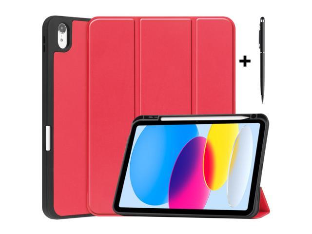 Case Compatible with iPad 10th Generation 10.9 Inch 2022 with Pencil Holder, Protective Stand Cover with Soft TPU Back, Auto Sleep/Wake with Universal Stylus Pen Red