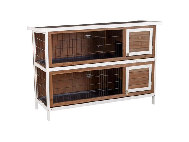 Aosom Wooden Rabbit Hutch w/ Dividers Asphalt Roof for Small Animals ...