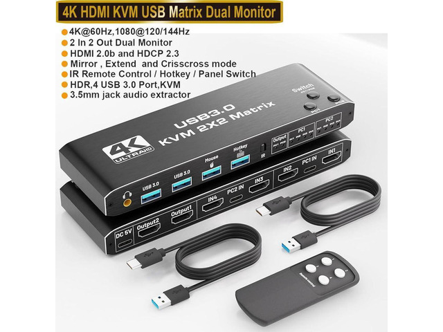 Matrix Multi Monitor Adapter Dual Monitor HDMI KVM Switch 2 Monitors 2 Computers, HDMI Matrix 4 in 2 ...