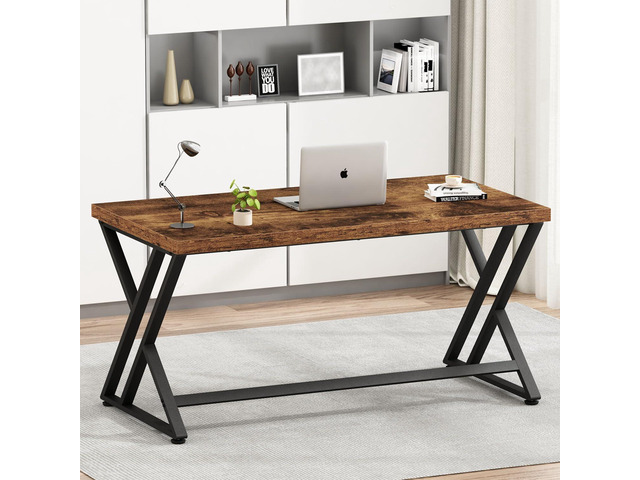 LVB Rustic Wood Computer Desk, Metal Home Executive Office Desk ...