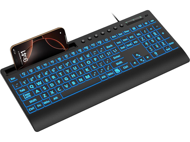 Memory Keys Keyboard SABLUTE Large Print Wired Backlit Keyboard with Backlight Memory ...