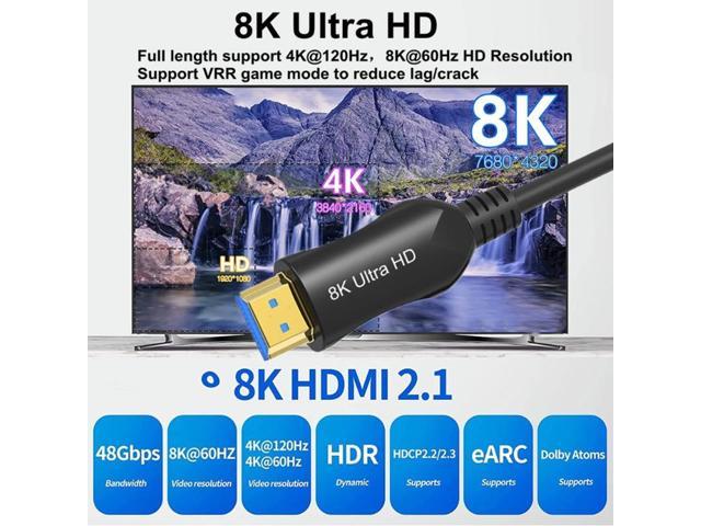 8K HDMI 2.1 Fiber Optic Cable 33ft, Ultra High Speed 48Gbps HDMI Cable, 4K  120Hz 144Hz 2K 240Hz Gaming HDMI Cable 2.1 Certified, eARC HDCP 2.2&2.3 HDR  10+ Dolby for PS5/Xbox Series X/Apple TV 8K 