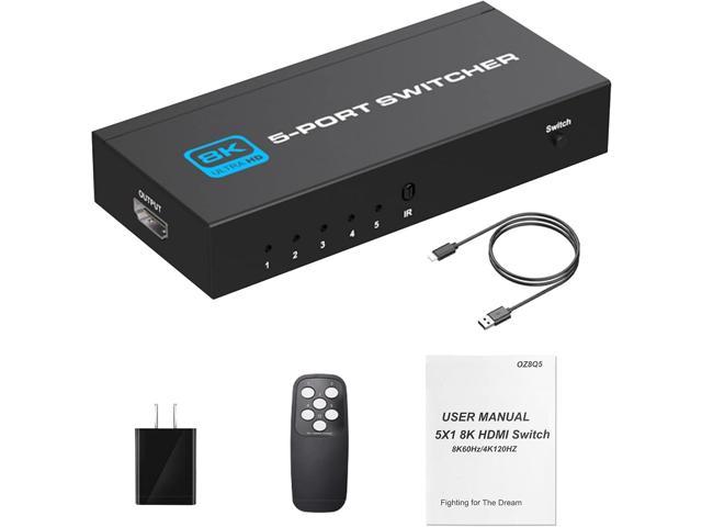 AUBEAMTO HDMI 2.1 Switch 5X1, Ultra HD 8K HDMI Switch Box with Remote  Supports 4K@120Hz, 8K@60Hz Auto CEC 3D HDCP2.3, 5 Port HDMI Switcher  Compatible with PS5/4/3, Xbox,Fire Stick, TV,Projectors 