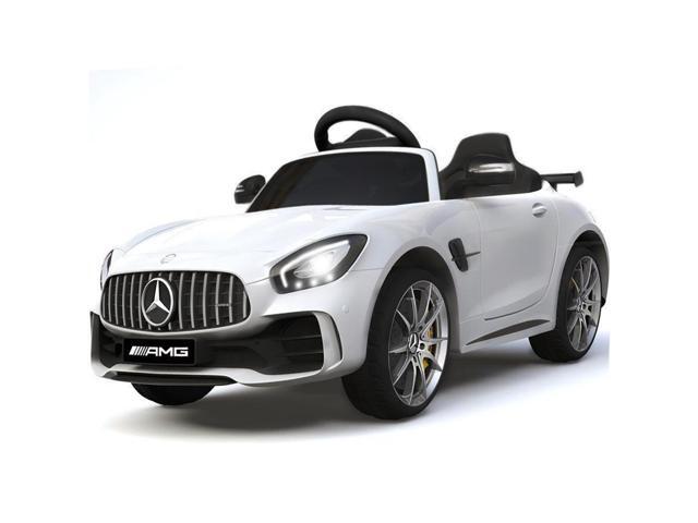 Kids Electric Ride On Car 2*6V Battery with RC Licensed Ride On Toys with Open Doors, Spoiler, Power Display, Lights, MP3 Music, Horn Sound, White Americas Toys Compatible with Mercedes-Benz