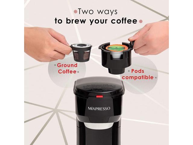 Megalesius Single Serve Coffee Maker, 2 In 1 Mini Coffee Maker For Single  Cup Pods & Ground Coffee, 10 Oz Brew Sizes, One Cup Coffee Maker With One-Button  Control, Rapid Brew 