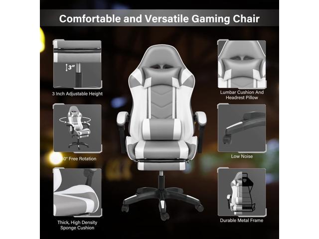 Steelway Gaming Chair, Office Chair, Leather Racing Style Massage Gaming  Chairs for Adults and Kids,Adjustable Swivel Task Chair with Lumbar  Support, Headrest Pillow and Footrest(Black&Blue) 