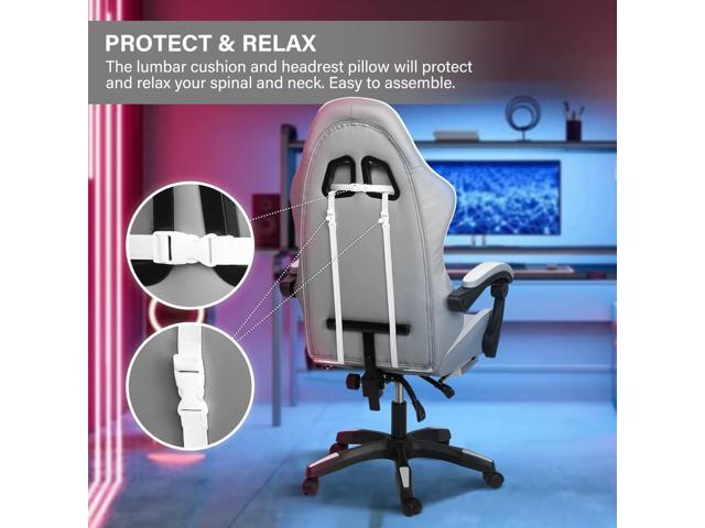 Steelway Gaming Chair, Office Chair, Leather Racing Style Massage Gaming  Chairs for Adults and Kids,Adjustable Swivel Task Chair with Lumbar  Support, Headrest Pillow and Footrest(Black&Blue) 