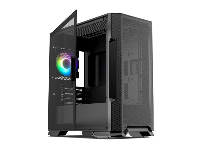 Vetroo M03 Compact Computer Case Micro ATX Mini ITX Black Gaming PC Case Rear 120mm ARGB Fan Pre-Installed USB3.0 Door Opening Transparency Tempered Glass Side Panel & Front Mesh Panel