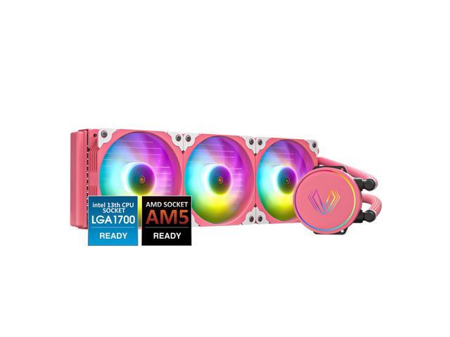 Vetroo V360 Liquid CPU Cooler, 3X 120mm Addressable RGB FDB & PWM Fans, 360mm Radiator AIO Water Cooler w/Controller Hub for Intel LGA 1700/1200/115X AMD AM5/AM4 - Pink
