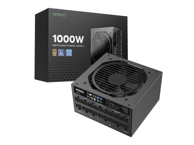 Vetroo 1000W Black Power Supply ATX 3.1 Ready Dual PCIe 5.1, 80 Plus Gold Full Modular, Compact Size, Eco Mode with 120mm FDB Fan, 10 Year Warranty, for Gaming PC and More