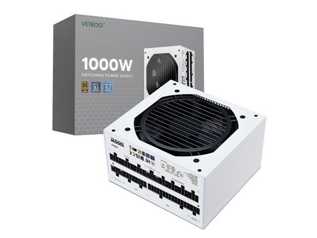 Vetroo 1000W White Power Supply ATX 3.1 Ready Dual PCIe 5.1, 80 Plus Gold Full Modular, Compact Size, Eco Mode with 120mm FDB Fan, 10 Year Warranty, for Gaming PC and More