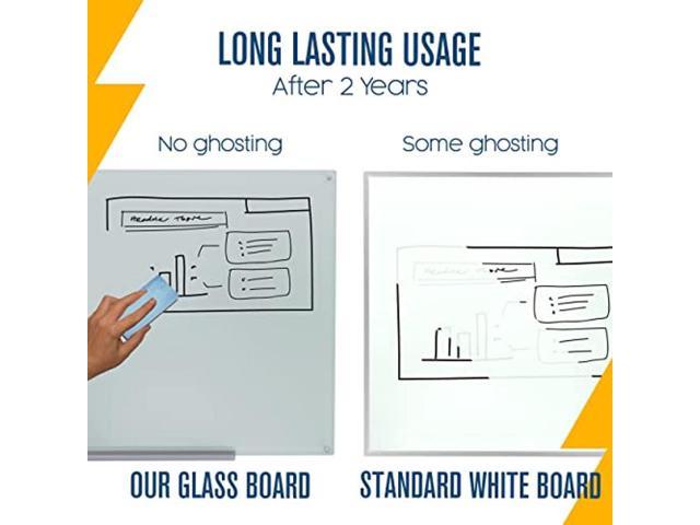 Houseables Glass Dry Erase Board, Frosted Whiteboard, Magnetic, 4x3 Feet  (48 x 36), White Boards, Glassboard, Clear Frameless Display, Modern,  Wall Mount, 4 Markers, Marker Tray, 1 Eraser, 6 Magnets 