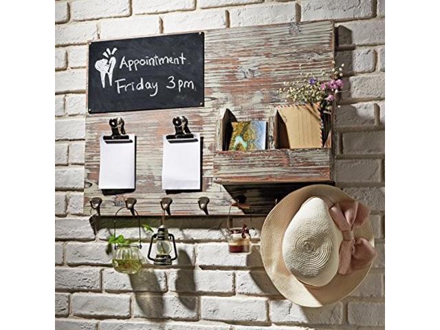 MyGift Torched Wood Wall Mounted Chalkboard Memo Clips, Mail Sorter and ...