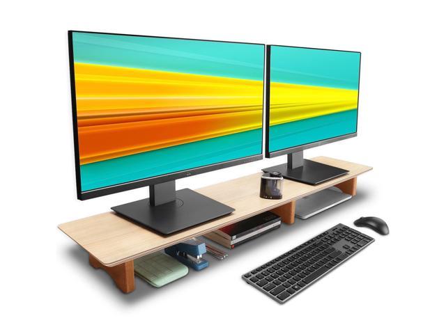 Aothia Large Dual Monitor Stand Riser Solid Wood Desk Shelf With Eco Cork Legs For Laptop 4299