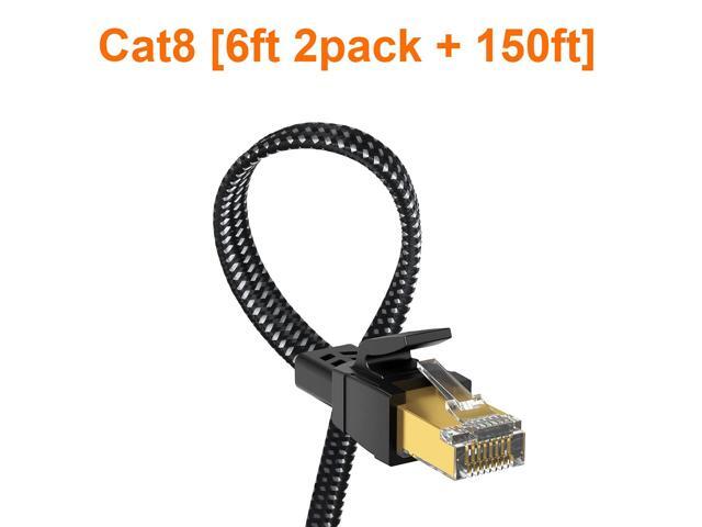 Cat 8 Ethernet Cable(6Ft-2Pack + 150ft), 26AWG Nylon Braided High Speed ...